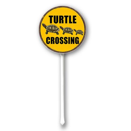 Houseuse Turtle Crossing Yard Sign With Stake Turtle Xing Area Wildflower Area Round 9.2inch Caution Warning Aluminum Decoration Rustproof Sturdy Wildflowers For Outdoor Stake Set Easy Install