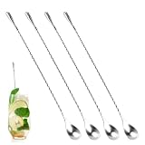 4 Stück Barlöffel Rühroffel Lange Löffel Cocktail Löffel Rührer,30 Cm Edelstahl Longdrinkrührer,Gin Löffel,Professioneller Cocktailrührlöffel Con Spiralmuster Für Martinis, Kaffee,Bar,Cocktail Shaker