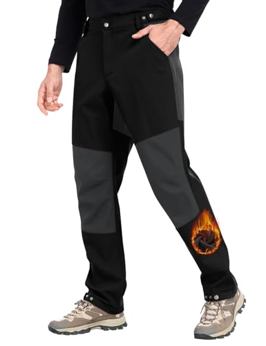 Xnova Pantalon Trekking Hombre Impermeables Pantalones de Trabajo Montaña Senderismo Pantalón Invierno Forro Polar Termico con Cintura Elastica Pantalon Tactico Cargo Pants, Negro, M