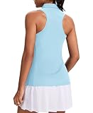 Picture of JoyGirl Women's Sleeveless Golf Shirts 1/4 Zip Polo Racerback Tennis Shirts V-Neck Quick Dry Athletic Tank Tops (Light Blue,X-Small)