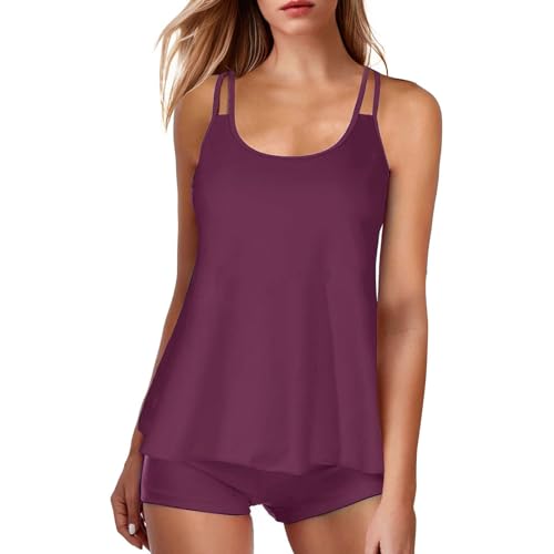 Maillot de bain femme tankini culotte taille haute deux pièces amincissant et protecteur