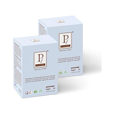 PLASTFREE 100% Organic Cotton Sanitary pad- Night (Pack of 2-20Pads)- Premium, Ultra-Thin, Super Absorbent, eco-Friendly, Plastic Free Pads with Wings Cover