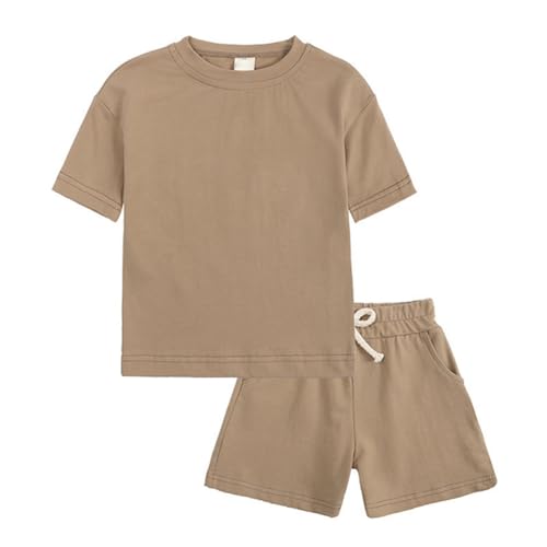 Hotfiary Boy Girl 2 Piece Summer Outfits Short Sleeve T-Shirt and Shorts Set Toddler Kids Teens Clothing Sets Cotton Tracksuits School Sport Casual Vacation Clothes 3 4 5 6 7 8 9 10 11 12 13