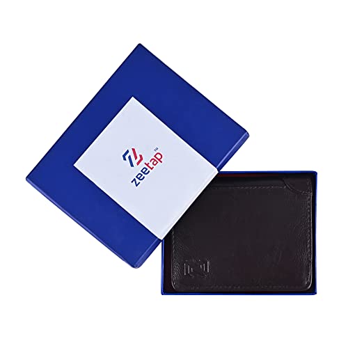 Image of Zeetap Genuine Leather Wallet for Men | RFID Blocking Wallet | Mens Leather Wallet with Zip | Slim Bifold Wallet with 9 Card Slots | Gift for Men (Dark Brown)