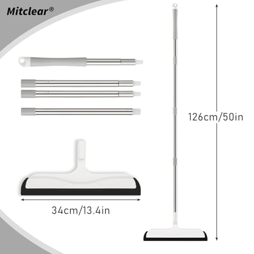 Mitclear Wasserschieber Bodenabzieher mit Verstellbarer Griff(126cm), Schaumabzieher für Nasser Boden, Wasserabzieher für Dusche Bad Küche Tierhaare