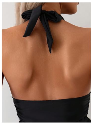 OYOANGLE Women's 2 Piece Tankini Set Two Piece Ruffle Bathing Suits Ruched Halter Swimsuits with Shorts4