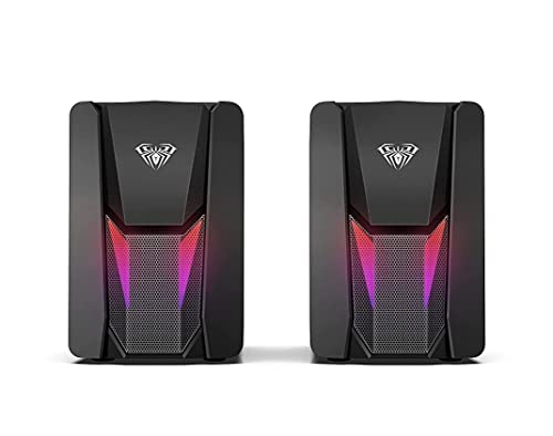 Aula N-108 2.0 Speaker for PC, Laptops, Desktop with LED Light Mode, USB Powered, AUX Input, Volume Control Pod – Black