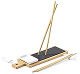 Lot de 6 sushis de qualité supérieure, fabriqué en bambou et ardoise naturelle, idéal pour le service ou l'exposition.