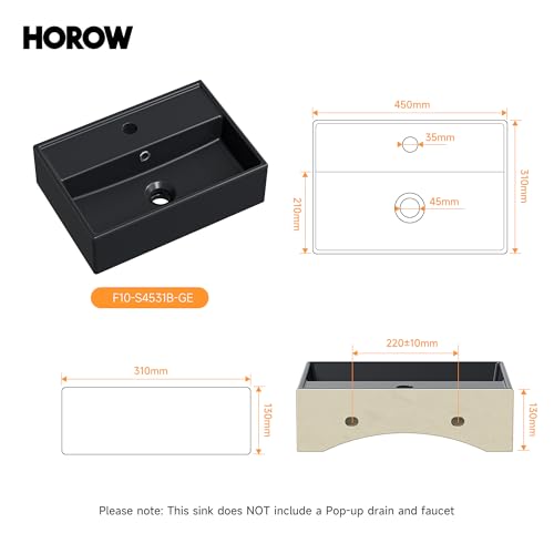 Fregadero rectangular de baño negro HOROW para renovar aseos pequeños 3