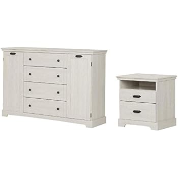 Amazon Com Home Square 2 Drawer Nightstand And Double Dresser With 2 Cabinet Doors Set In Winter Oak Furniture Decor