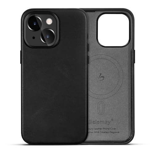 Belemay Vegetable-Tanned Leather Case for iPhone 15, Classic Black