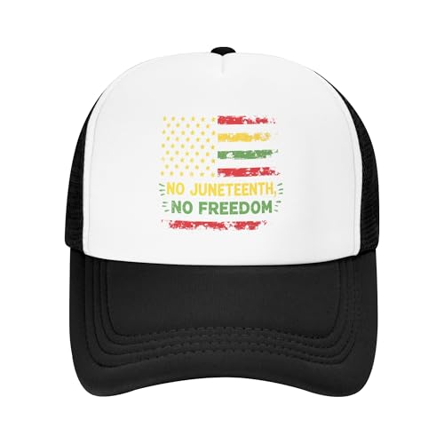 No Juneteenth No Freedom Trucker Hat American Black History Baseball Cap Mesh Back Adjustable Hats for Kids - Black