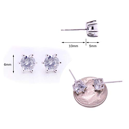 White Gold Plated Sterling Silver Cubic Zirconia Carat Diamond Studs Earrings, Friction Backs #TOP4