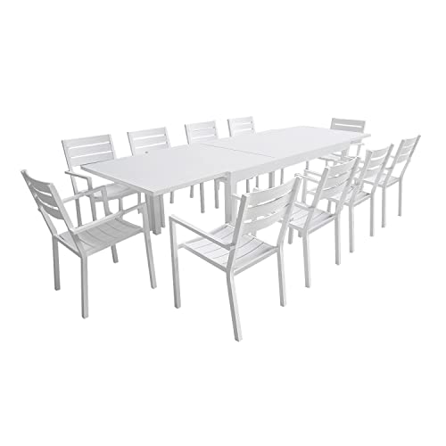 Happy Garden Salon de Jardin Venezia Extensible 180/300 en Aluminium 10 Places - Blanc