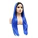 LUSHY BEAUTY Hair Synthetic Lace Front Wig Straight Long 24inch Dark Root Blue Heavy Density Heat Resistant Realistic Wig