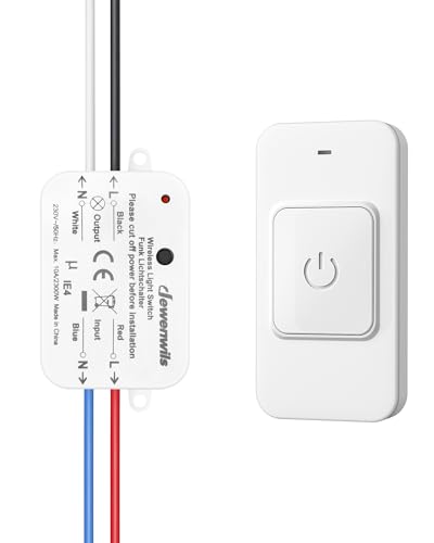 DEWENWILS Funk-Lichtschalter Set 230V magnetischer Funkschalter mit Empfänger drahtlos Reichweite bis 30m erweiterbar Schalter für Lampen und Ventilatoren bis 2300W 1 Sender