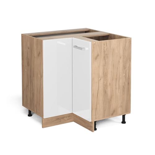 Vicco mobile ad angolo cucina R-line, Bianco lucido/Quercia dorata, 75.6 cm senza piano di lavoro