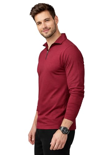 Image of Blisstone Men's Regular Fit Casual Full Sleeve Polo Neck with Zip Neck Detailing T-Shirt