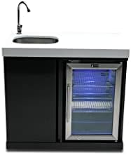 Mont Alpi MASF-BSS Black Stainless Steel Beverage Center Fridge Cabinet 2.7 Cubic Feet Wine Cooler Outdoor Rated Lockable Temperature Adjustable Refrigerator + Blue LED Lighting w/Granite Countertop