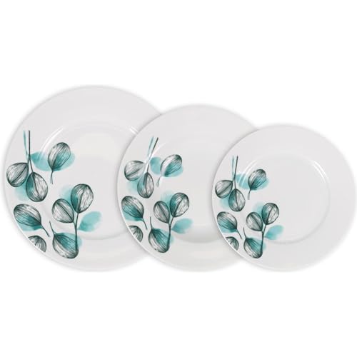 La Mediterránea Vajilla Completa 18 Piezas de Vidrio Templado, Incluye 6 Platos Llanos, 6 Platos Hondos y 6 Platos de Postre, Colección Imagine