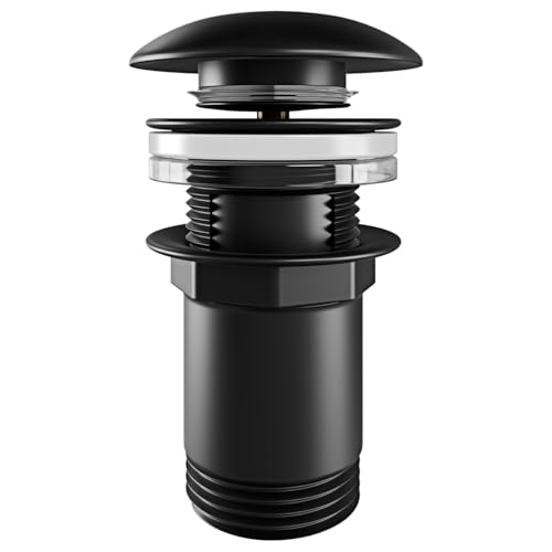 Piletta Click-Clack Universale In Ottone Cromato Per Lavabo E Bidet Sistema Apertura Chiusura A Pressione Accessorio Bagno Moderno (Nero)