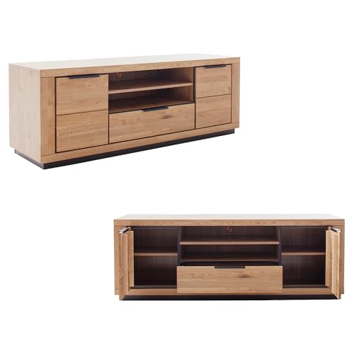 Lomadox Wohnmöbel Set Wohnwand Eiche teilmassiv 4-teilig, Fronten Massivholz/Echtholz – Bild 8