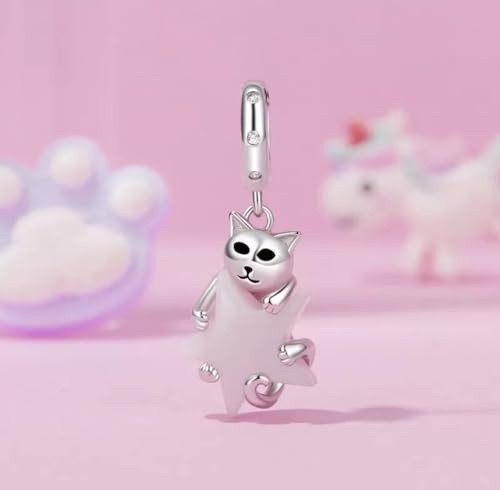 Charm de gato luminoso de plata 925 compatible con pulsera de abalorios 5