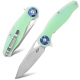 Eafengrow EF76 Ball Bearing Folding Knife for Camping EDC Pocket Knife with G10 Handle & D2 Stone-washed Blade Hunting Outdoor Tool (EF76-jade)