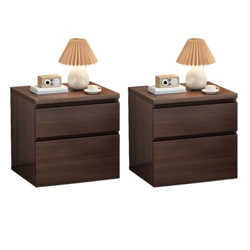Mesita de noche de nogal oscuro con cajón, mesita de noche de madera de 2 piezas, armario de almacenamiento para dormitorio y sala de estar, 45 cm de largo x 35 cm de ancho x 43 cm de alto, muebles