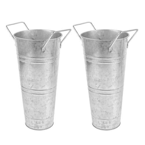 Porte-Parapluies en Métal Galvanisé Gris Seaux Ronds de Rangement Entrée VICASKY Lot de 2 Grosse Taille