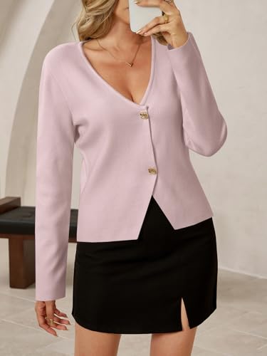 Image of Saodimallsu Womens V Neck Cardigans Long Sleeve Button Down Cropped Knit Trendy Front Slit Dressy Casual Fall Sweater Blazers