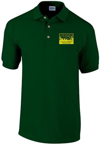 CERT Polo in Forest Green with Screen Print Decorations on Left Chest and Back, Easy Care Polo in Pique Fabric. (US, Alpha, Medium, Regular, Regular)