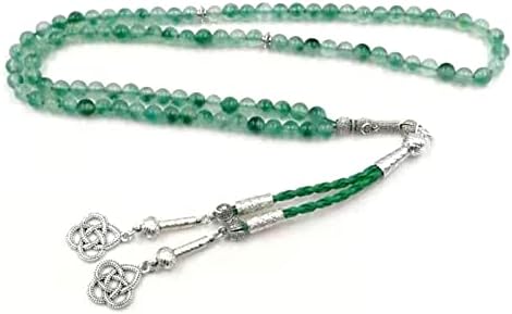Miniatura 4 de Tasbih 99 cuentas de rosario de jade verde natural Misbaha Islamic Jewelry Gift (0.236 in x 99 cuentas)