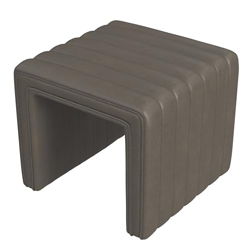 Image of HomePop 19 inch Modern Channel Tufted Ottoman - Pewter Gray Faux Leather