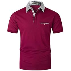 Ropa De Trabajo Oficina Hombre GHYUGR Polos Manga Corta Hombre con Bolsillo Ropa de Trabajo Cuello Clásico a Cuadros Camisa de Verano Camiseta para la Oficina,Rojo 1,XXL