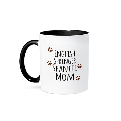 3dRose English Springer Spaniel Dog Mom Mug, 11 oz, Black