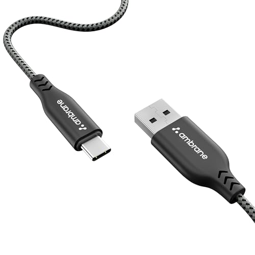Ambrane Type C Cable 3A Fast Charging 1M Braided Cable for Iphone Smartphones, Tablets, Laptops & other Type C devices, 480Mbps Data Sync, Quick Charge 3.0 (RCT 10, Black)
