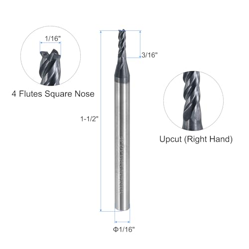 Image of uxcell 5pcs Carbide Square End Mills, 1 /16 inch Dia AlTiN BN Coated 4 Flutes Milling Bit Cutter, for Hardened Steel Cast Iron Alloy Metal, 1 /8 inch Shank 3 /16 inch Cut Length 1-1 /2 inch Long HRC50