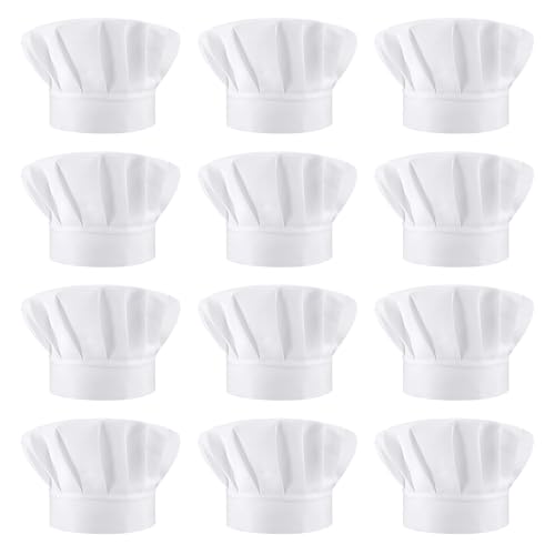 Chapeau de chef blanc élastique réglable lot de 12 toques de cuisine homme femme 7-8