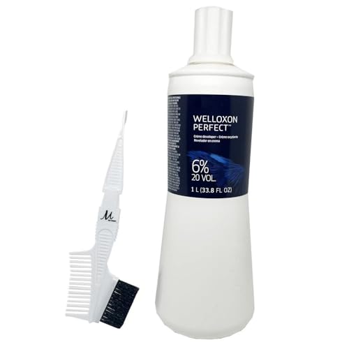 Welloxon Perfect Developer 6% / 20 Vol Koleston Perfect Hair Color Developer Creme 33.8 Fl Oz and M Hair Designs Tint Brush Comb (Bundle)