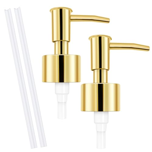 2Pack Gold Soap Dispenser Pump Replacement - Soap Pump for Lotion & Regular Glass Bottles - Soap Pump Dispenser Top Replacement for Soap Dispenser PumpStandard Diameter 28/400 Neck Size