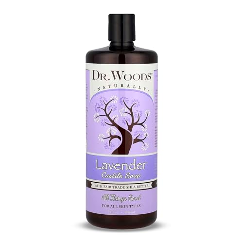 Dr. Woods Lavender Liquid Castile Soap - Castile Soap with Pure Lavender Oil, Body Wash for Men and Women, Contains Organic Shea Butter, Natural Cleaner for Face, Hands, and Body - 32 Fl Oz
