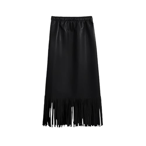 Jupe en cuir PU pour femme style streetwear chic avec franges et taille élastique