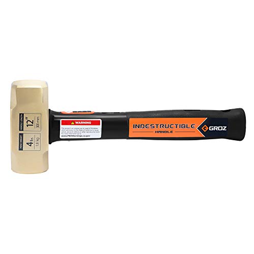 Groz Brass Head 4lb Sledge Hammer with 12-Inch Indestructible Handle | Mar Resistant Head | Steel Locking Plate | Vulcanized Rubber Handle | Spark Resistant (34702) - Thumbnail 7