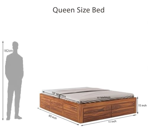Image of Amazon Brand - Solimo Solid Sheesham Wood Queen Size Bed with Box Storage | Wooden Double Bed Cot Without Headboard | Storage Bed Frame for Bedroom Furniture (Natural Finish)