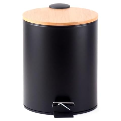 HOMION 3L Round Pedal Bin with Bamboo Lid Cover