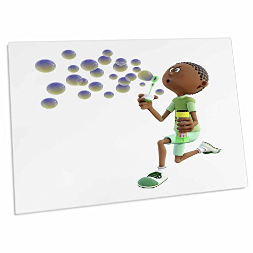 3dRose Young African American Boy Blowing Bubbles - Desk Pad