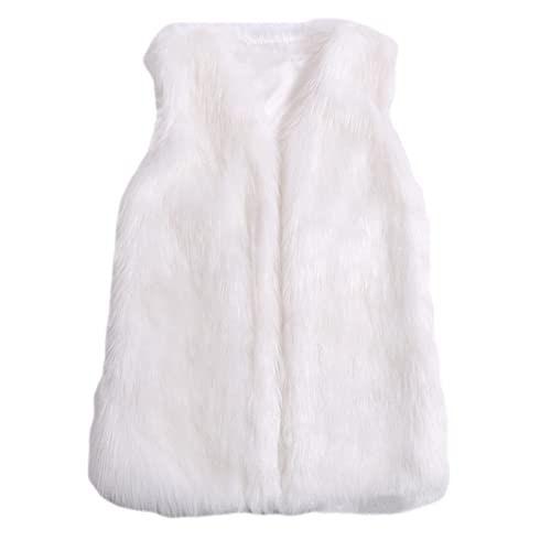 Colf Men's Autumn Winter Sleeveless Faux Fur Vest Coat Faux Fox Fur Jacket Outwear (White,Small)