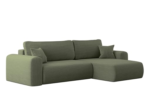 Kaiser Möbel Ecksofa Capri mit schlaffunktion und bettkasten - Modern Design Couch Sofagarnitur Couchgarnitur Polsterecke freistehend Stoff POSO Hellgrun Rechts – Bild 4