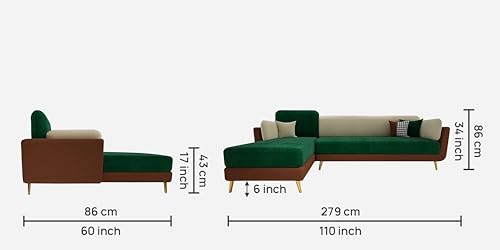 Image of Black Wood Modern Velvet RHS Sectional Sofa (3 + Lounger) with Extra Luxury Comfort for Bedroom, Living Room, Dining Room, Drawing Room, Home Office in Bug Resistant Wood Structure